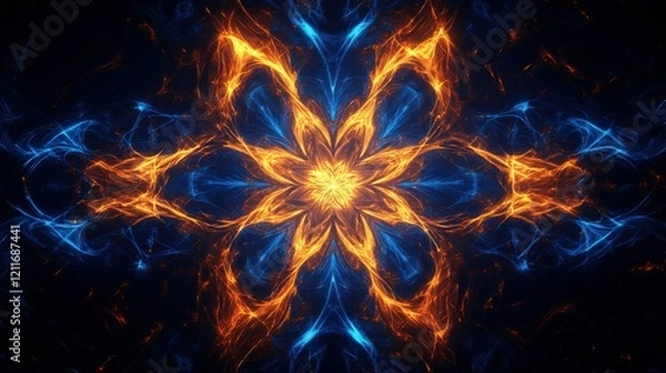 Fototapeta Symmetrical patterns in a kaleidoscope with a black background