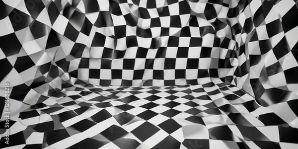 Fototapeta Monochrome background with checkerboard design and skewed squares, digital manipulation, contemporary art, churned