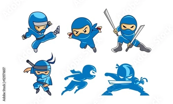 Obraz Set Bundles Blue Ninja Character Logo