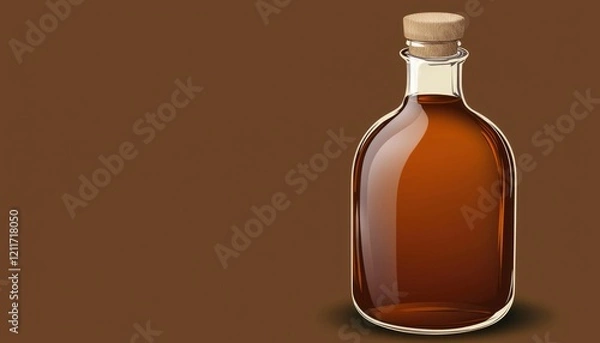 Fototapeta A glass bottle filled with amber liquid and cork