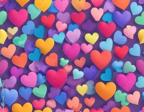 Fototapeta Vibrant seamless heart pattern with rainbow colors, cheerful, festive