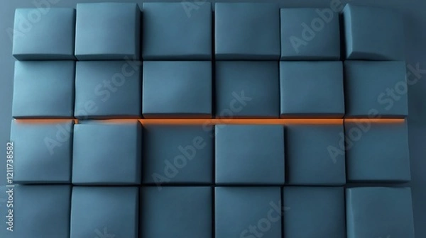 Fototapeta Abstract Teal Cubes Gleaming Orange Line Minimalist Design. AI Generated