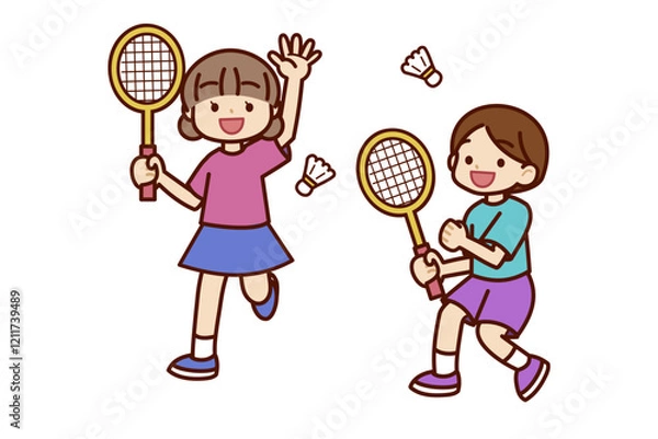 Obraz バドミントンする子供たち