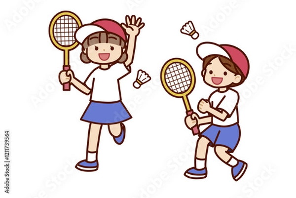 Obraz バドミントンする子供たち