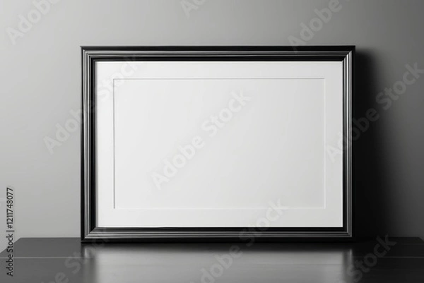 Fototapeta a close up of a picture frame on a table with a wall in the background