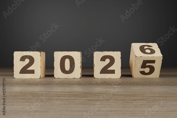 Obraz Wooden cubes with text 2025-2026, 3D rendering