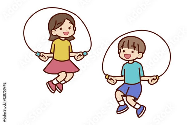 Fototapeta 縄跳びをする子供たち