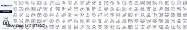 Obraz A collection of minimalist icons representing various activism themes, including social justice, environmental protection, and community engagement.