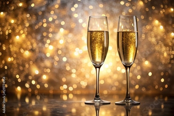 Fototapeta two glasses of champagne on golden background