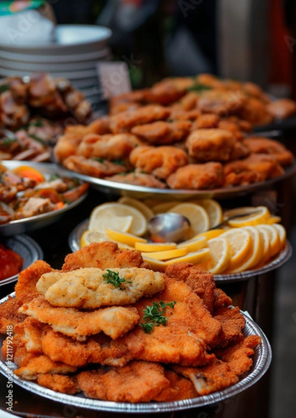 Fototapeta many different kinds of wiener schnitzel, austrian food