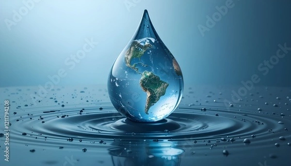 Fototapeta Planet Earth Reflected in a Water Drop.A Single Drop of Water Containing the Image of Earth.