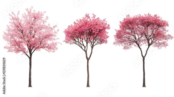 Fototapeta Japanese Cherry Trees Blossoming in Vibrant Pink Colors Generative AI