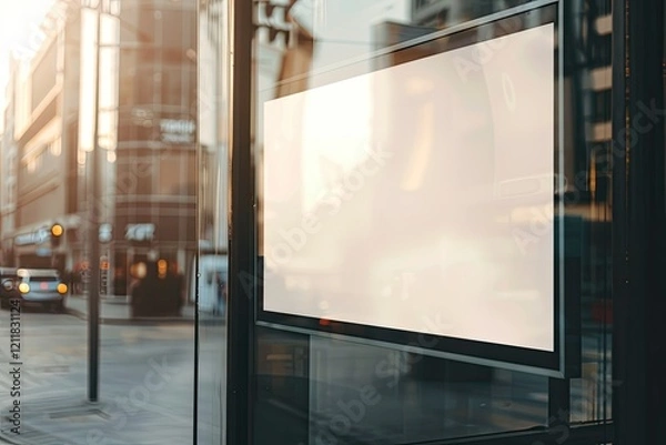 Fototapeta Clear Pixel Picture of Billboard Mockup on Shop Window