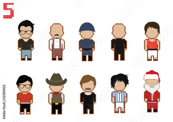 Fototapeta Set of pixel art men people no.5 ; vector illustration