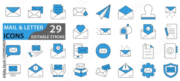 Fototapeta Mail and Letter icon set. Set of icons related to mail, email, postal letter and others. Vector illustration.
