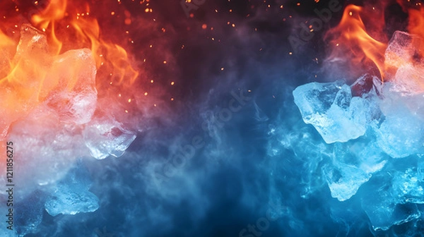 Fototapeta Fiery flames and glacial ice clash dramatically, abstract background for contrast concepts
