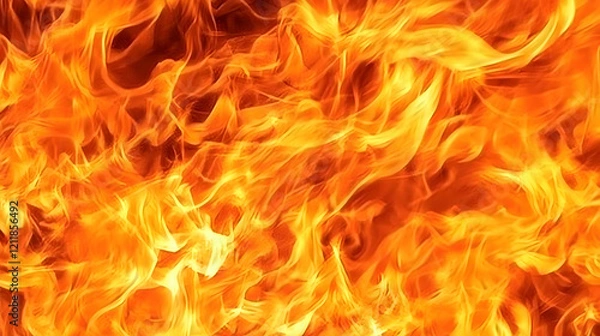 Fototapeta Fiery orange and yellow flames burning intensely, abstract background texture for design