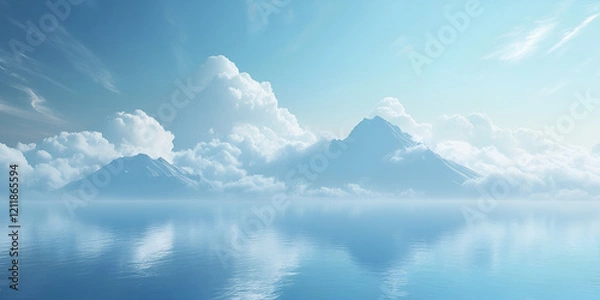 Fototapeta Distant Mountain Range with Soft Clouds Above