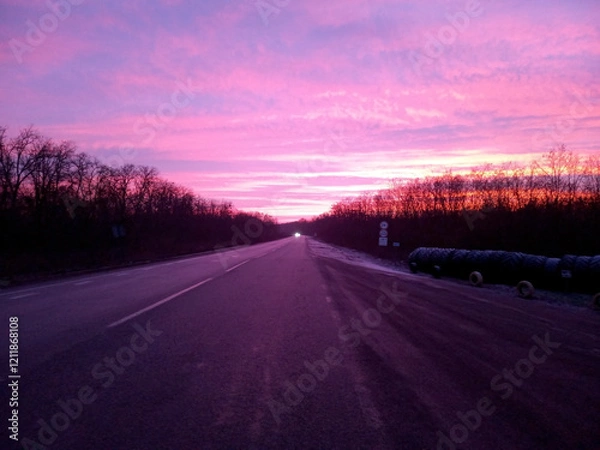 Obraz red clouds and road