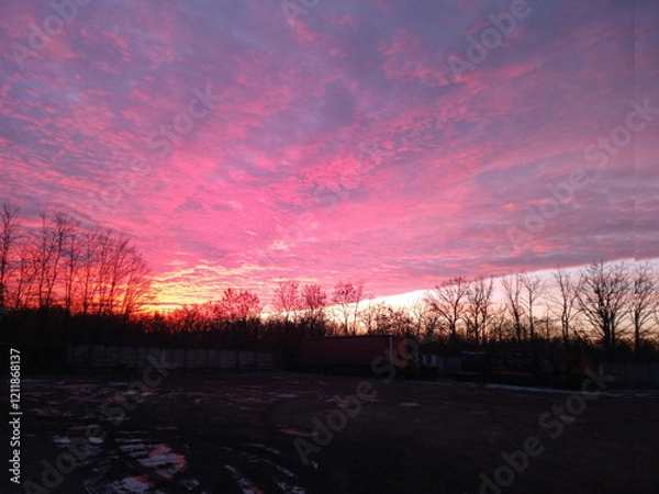 Obraz red clouds and trees