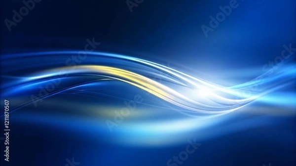 Fototapeta Dark abstract background with glowing wave. Shiny moving lines design element. Modern purple blue gradient flowing wave lines. Blue yellow color, futuristic backdrop digital stream light flow