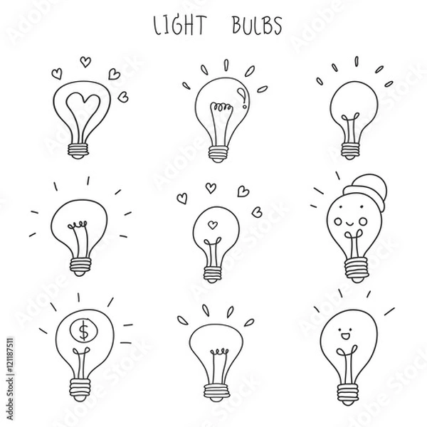Fototapeta light bulb hand drawn vector icon set