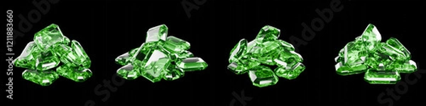 Obraz Green Emerald Stack Gemstone 3D Illustration Set Isolated in Black Background