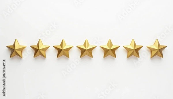 Fototapeta five gold stars arranged in a horizontal line on a white background