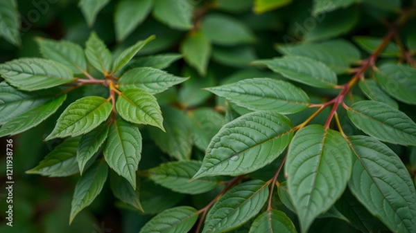 Obraz Lush green leaves provide a vibrant natural background for creative design projects and desktop wallpapers