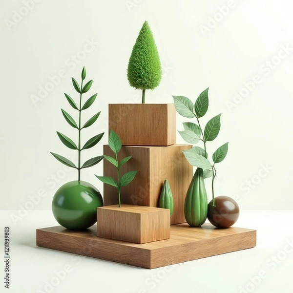 Fototapeta 3D podium Nature eco green wood 