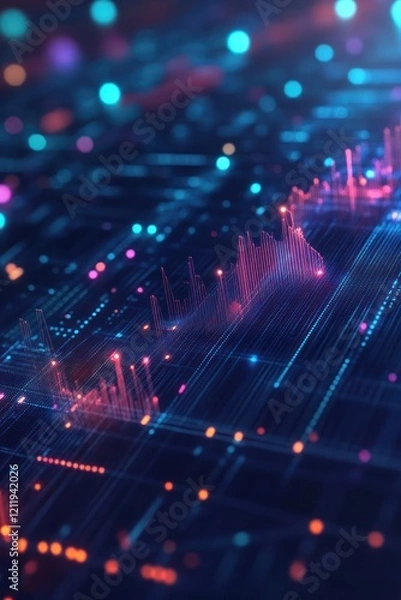 Obraz Abstract data visualization, glowing lines, network, digital background, tech website