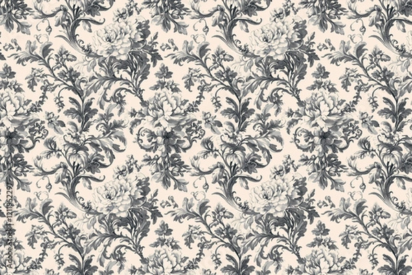 Fototapeta Floral Toile Tapestry Pattern. Vintage botanical wallpaper pattern. Background image. Created with Generative AI technology