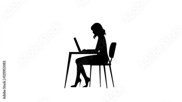 Fototapeta A woman sitting at her desk, working on a computer
