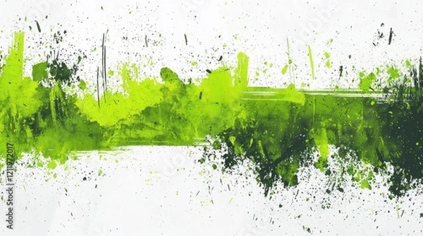 Fototapeta This captivating neon green and white banner bursts with creativity, showcasing splashes and strokes of color. Ideal for artistic spaces, events, or unique backgrounds, it energizes any environment.