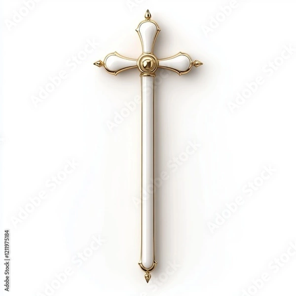 Obraz Elegant golden cross with intricate detailing resting on a pristine white background symbolizing faith and spirituality