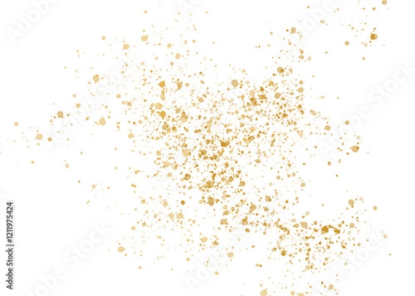 Fototapeta Gold shimmering glitter particles, scatter of sparkling confetti. Festive golden splatter decor isolated on transparent background