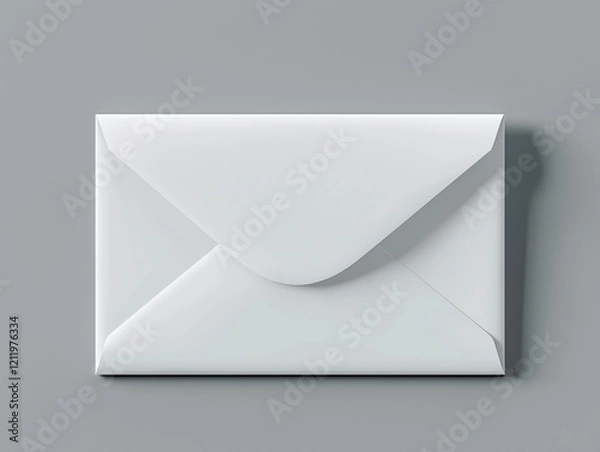 Fototapeta White closed mail envelope on a gray background, top view.