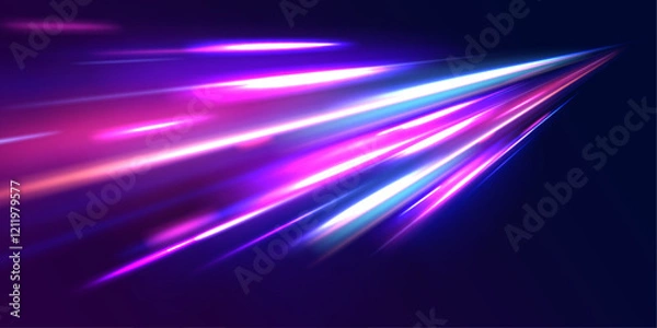 Fototapeta Abstract neon light motorway background. Light arc in neon colors, in the form of a turn. Magic bright shine glow of energy lines, shiny swirl power waves flow, electric trail glowing 