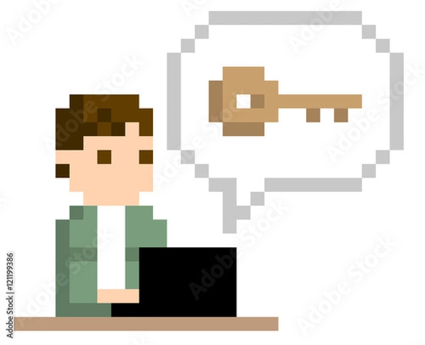 Fototapeta ピクセルイラスト：パソコンを使う男性
