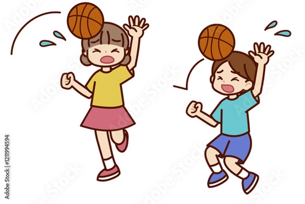 Obraz バスケットボールをする男の子と女の子