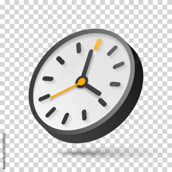 Fototapeta 3d vector clock icon in flat style, time on transparent background. Business watch. Design element for you project