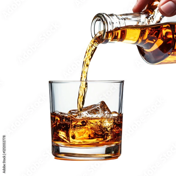 Obraz Pouring Smooth Beverage into Glass with Ice Isolated on transparent background