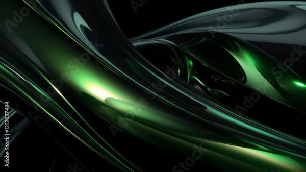 Fototapeta Captivating Abstract Fluid Waves in Green and Black, generative AI