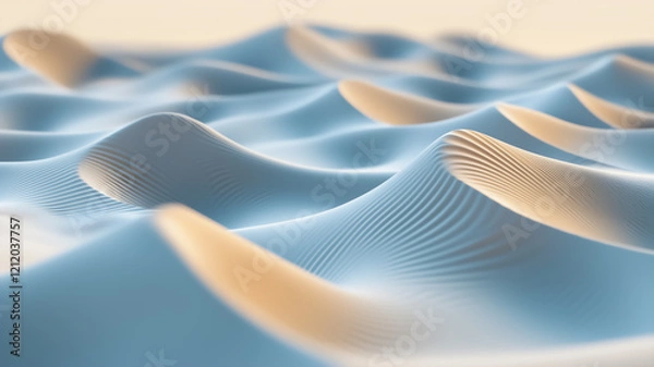 Obraz Abstract 3D Waves in Soft Blue and Beige Tones, ideal for use as a background or backdrop. generative AI
