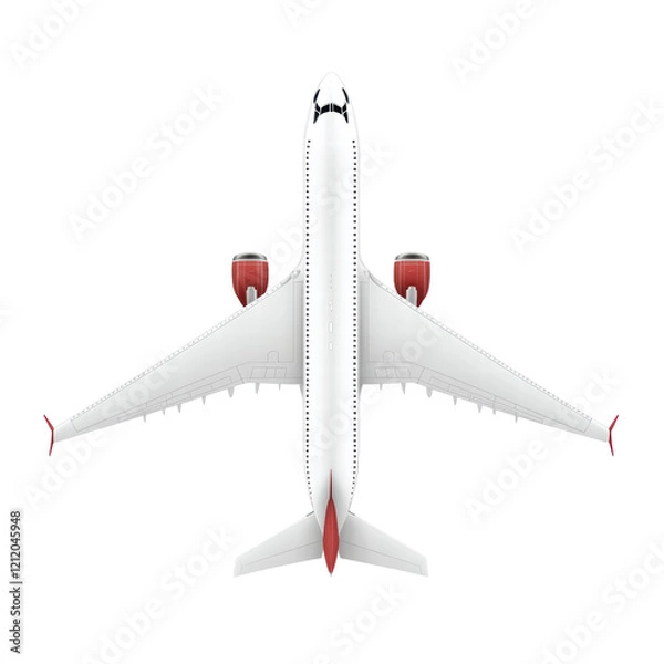 Fototapeta Isolated Top View Airplane with Red Accents