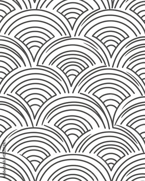 Obraz Seamless pattern of overlapping gray semicircles on white background.