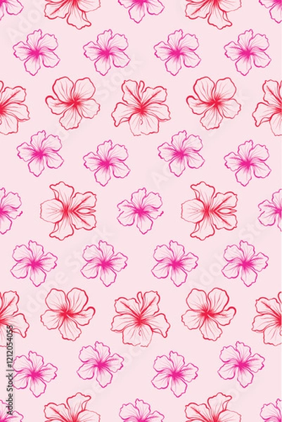 Fototapeta Vector seamless ikat fabric pattern with red flowers.