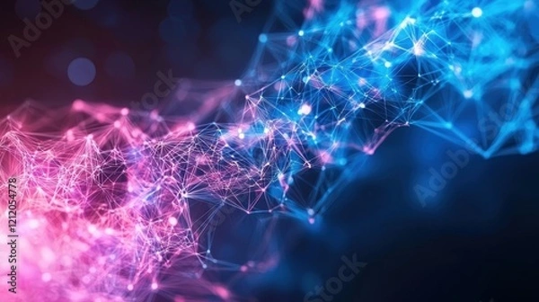 Obraz Abstract Digital Network Connection Illustration with Bright Blue and Pink Colors Depicting Data Flow and Technology Concepts Suitable for Cybersecurity and Innovation Themes