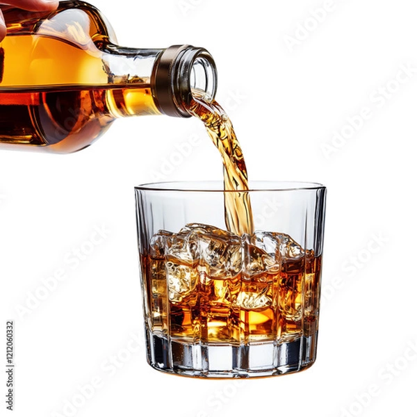 Obraz Refreshing Drink Pouring Over Ice Cubes Isolated on transparent background