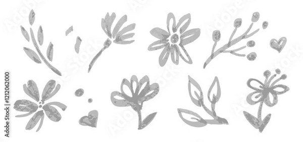 Fototapeta Sketch Ink of Plants set, hand drawn naive botanical Design Elements, drawing with a marker, grunge brush, Doodle Vector Floral Texture, Organic icons
